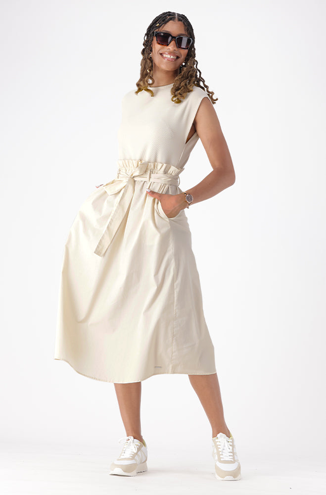 LUCIA BELTED COMBO DRESS