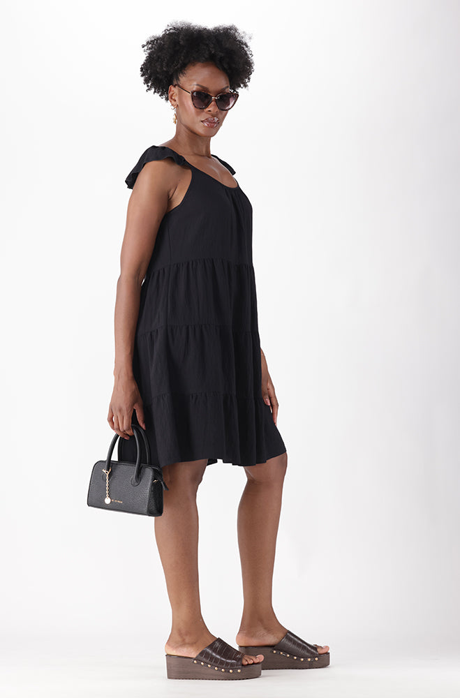 LIRIEN FLUTTER SLEEVE MIDI DRESS