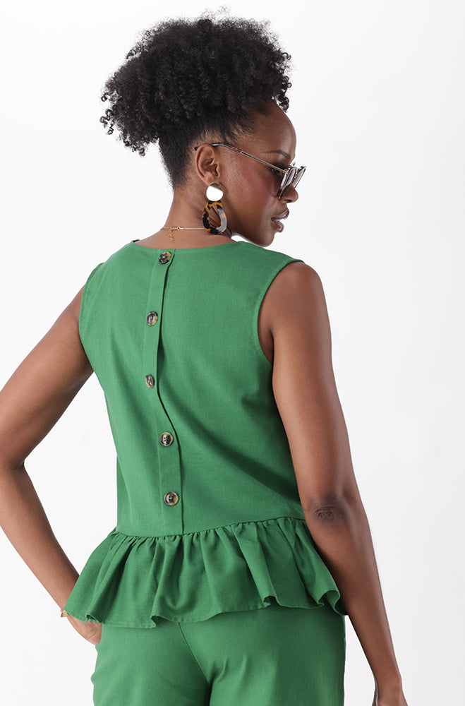 RYLEE LINEN BLEND FRILL HEM TOP