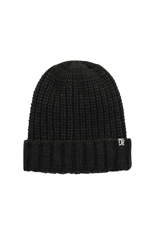 HALE CHUNKY KNITTED BEANIE AND SCARF SET - CHARCOAL MEL
