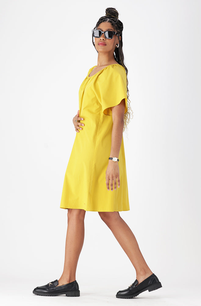 Ladies | Carla Babydoll Dress _ 162117 Ocre Dresses