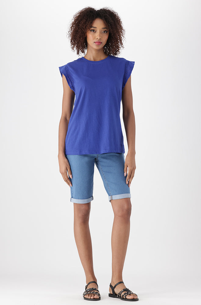 Kiki Anglaise Sleeve Top _ 150489 _ Cobalt