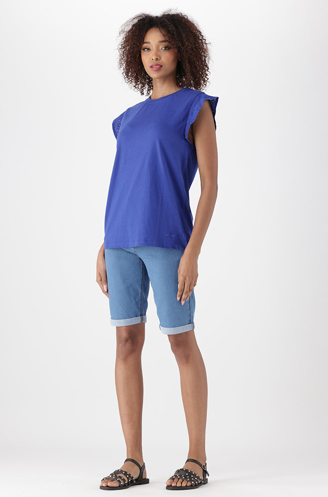 Kiki Anglaise Sleeve Top _ 150489 _ Cobalt