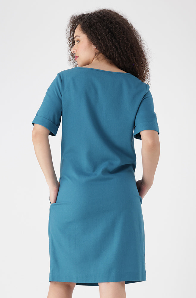 Penelope  Linen Blend Shift Dress _ 153978 _ Teal