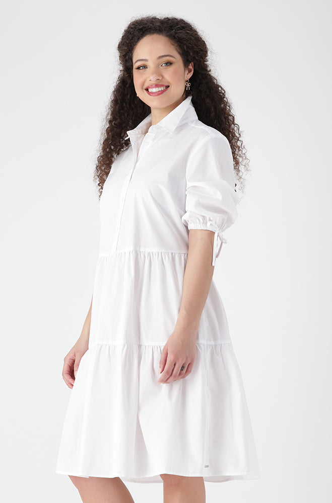 Lexie Poplin Tiered Shirt Dress 154027 White 28 White