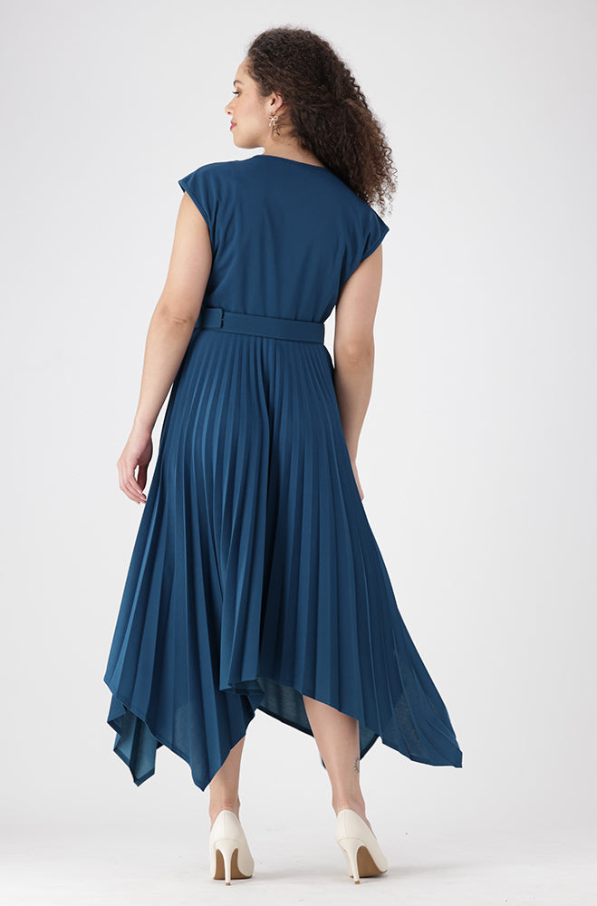 Madina Belted Pleated Dress _ 154030 _ Teal