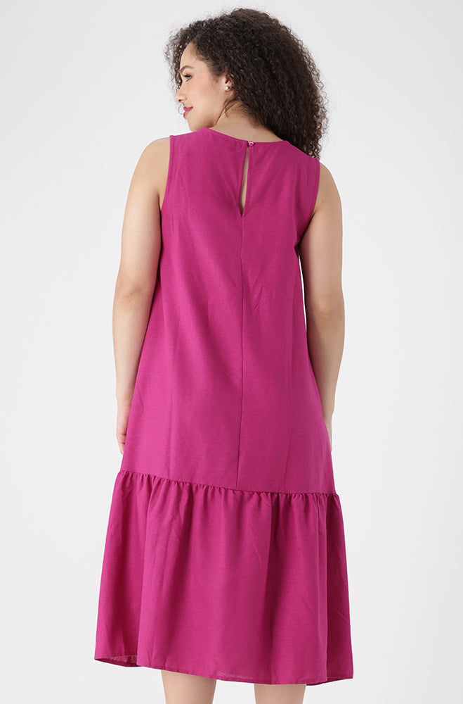 Mia Linen Blend Longer Length Dress _ 154140 _ Purple