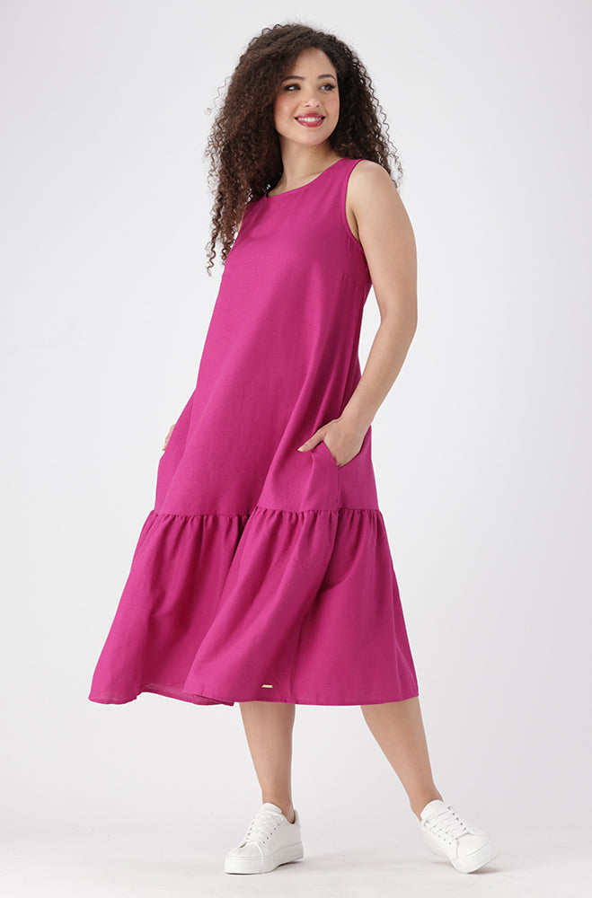 Mia Linen Blend Longer Length Dress _ 154140 _ Purple