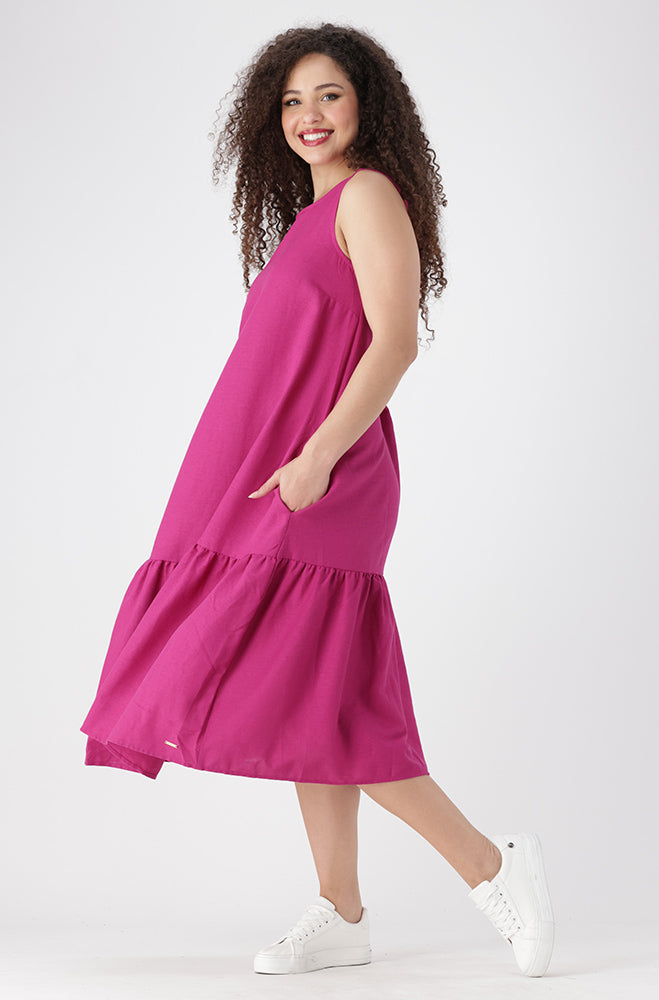 Mia Linen Blend Longer Length Dress _ 154140 _ Purple