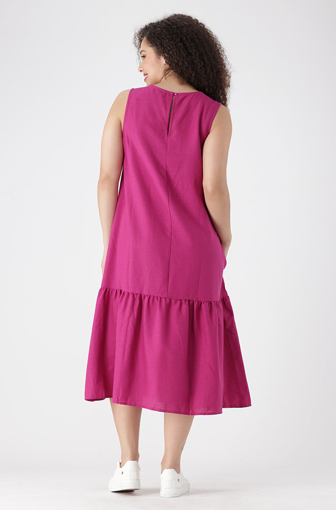 Mia Linen Blend Longer Length Dress _ 154140 _ Purple