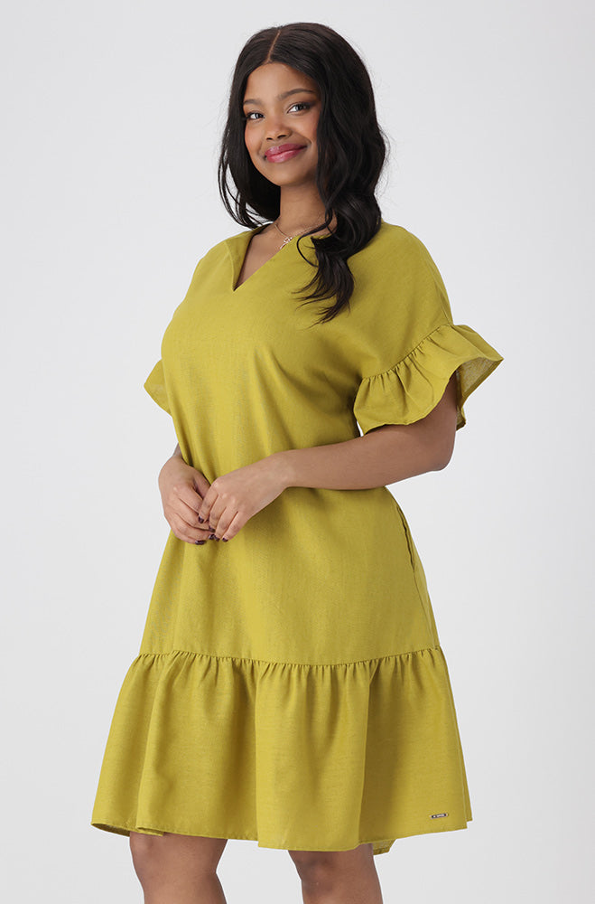 Gia Shift Dress Frill Hem Dress _ 154197 _ Yellow