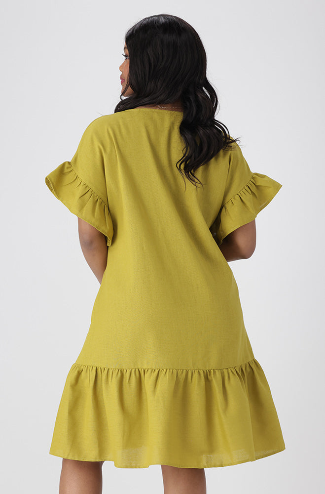 Gia Shift Dress Frill Hem Dress _ 154197 _ Yellow