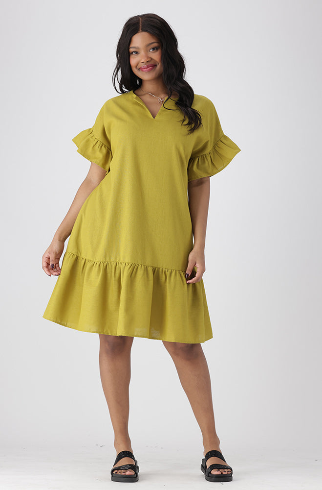 Gia Shift Dress Frill Hem Dress _ 154197 _ Yellow