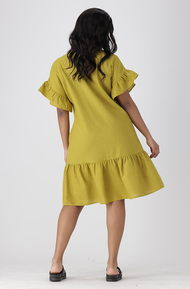 Gia Shift Dress Frill Hem Dress _ 154197 _ Yellow