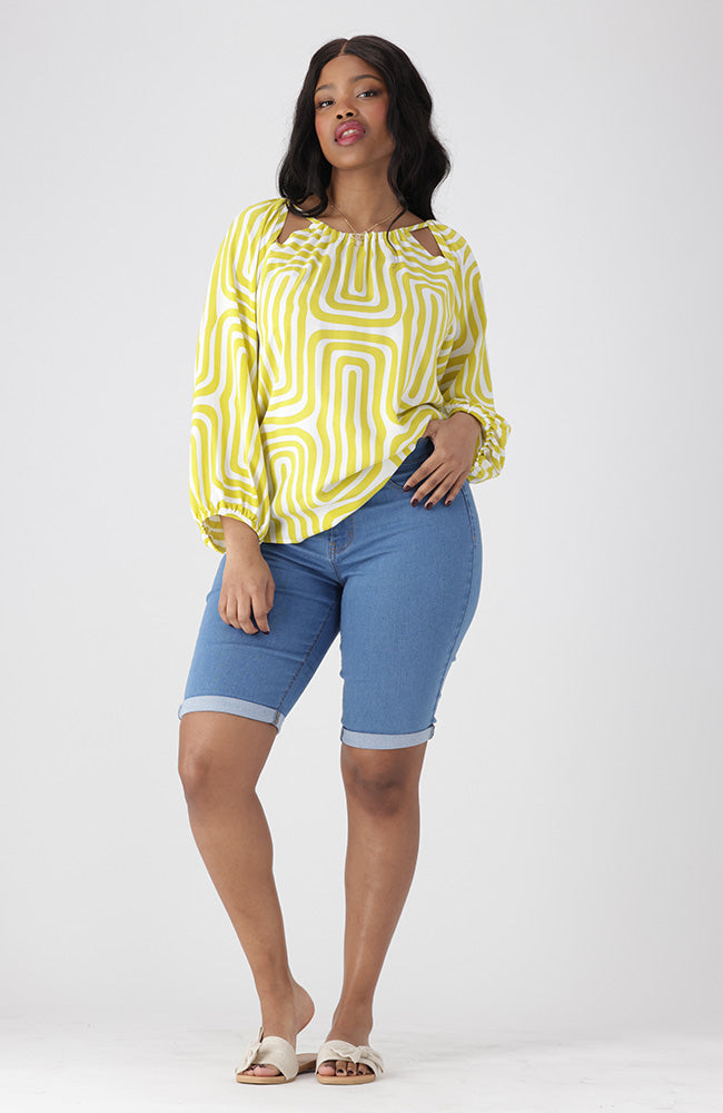 Gina Printed Cutout Top _ 154266 _ Yellow