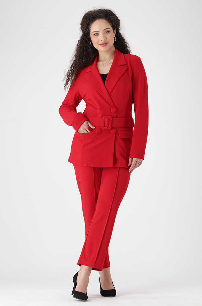 Aria Belted Blazer _ 154607 _ Red