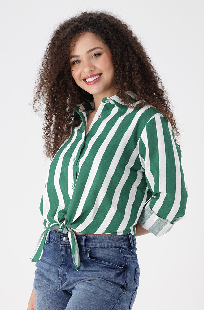 Gloria Tie Hem Shirt _ 154901 _ Green