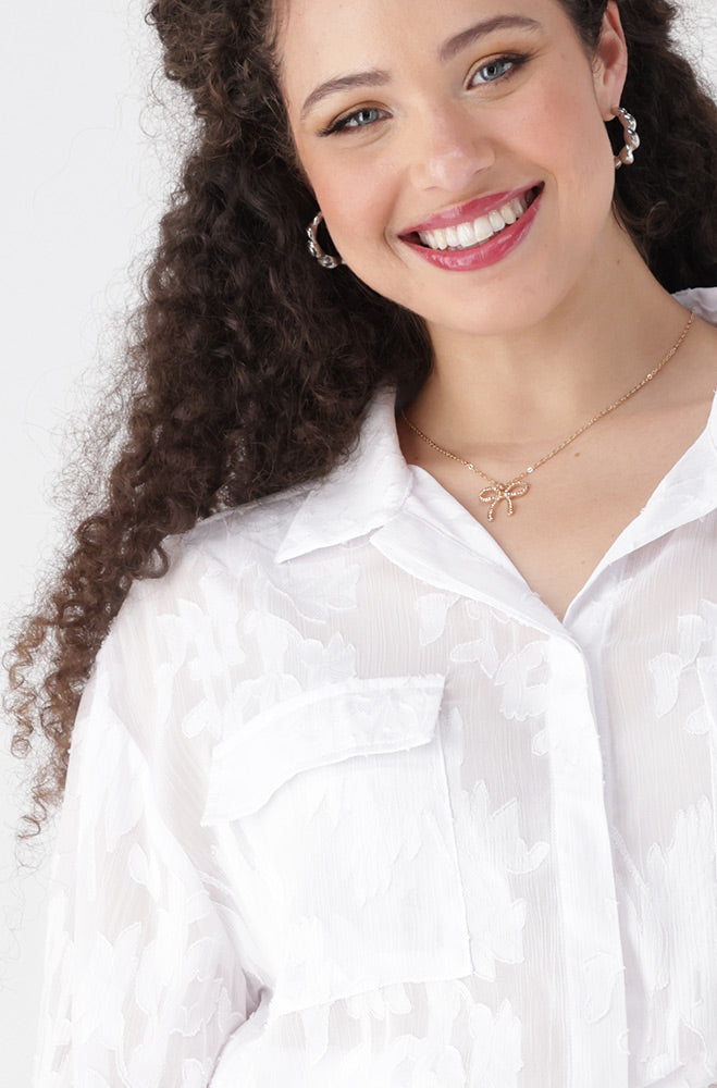 Lilly Shirt With Tie Hem Chest Pockets _ 155182 _ White