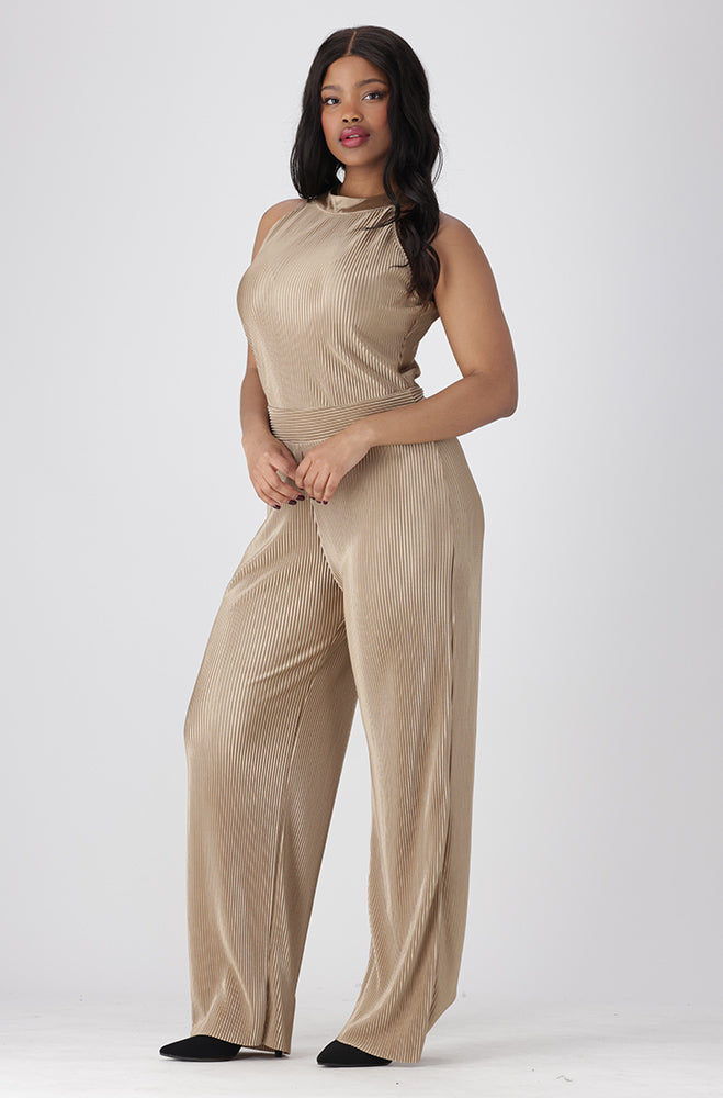 Sienna Plisse Halter Neck Jumpsuit _ 155267 _ Taupe