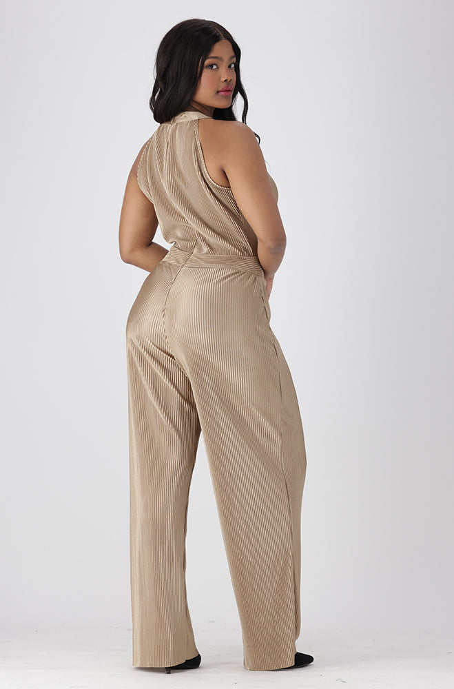 Sienna Plisse Halter Neck Jumpsuit _ 155267 _ Taupe