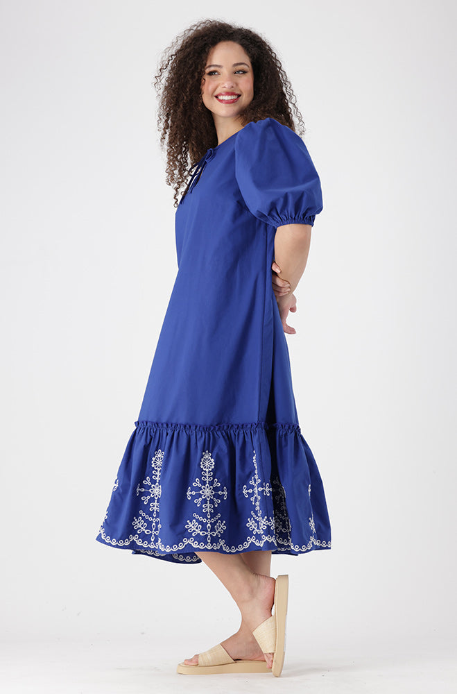 Angela Puff Sleeve  Tiered Hem Dress _ 155424 _ Blue