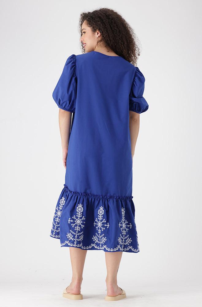 Angela Puff Sleeve  Tiered Hem Dress _ 155424 _ Blue