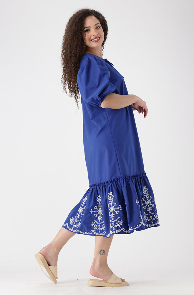 Angela Puff Sleeve  Tiered Hem Dress _ 155424 _ Blue