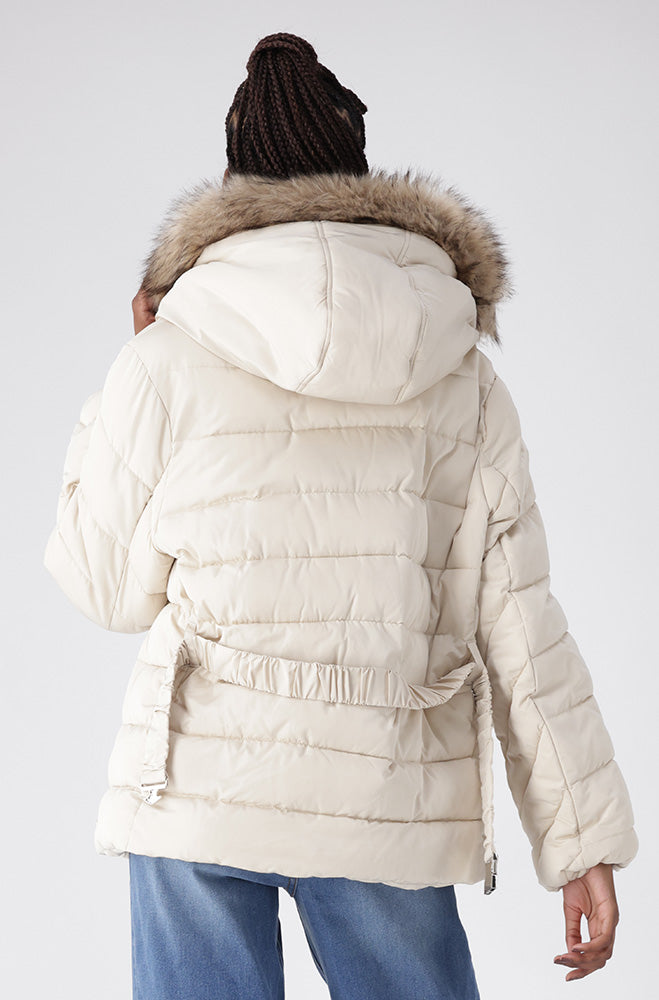 Gia Short Hooded Belted Puffer _ 155566 _ Cream