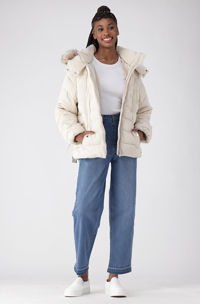 Gia Short Hooded Belted Puffer _ 155566 _ Cream