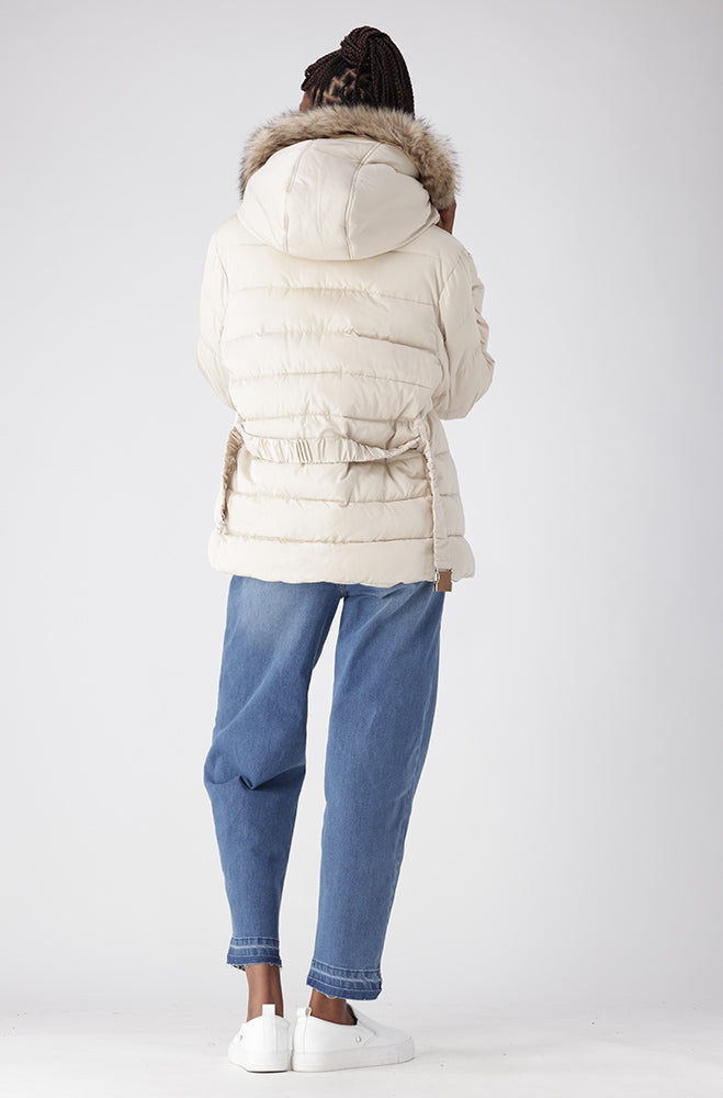 Gia Short Hooded Belted Puffer _ 155566 _ Cream