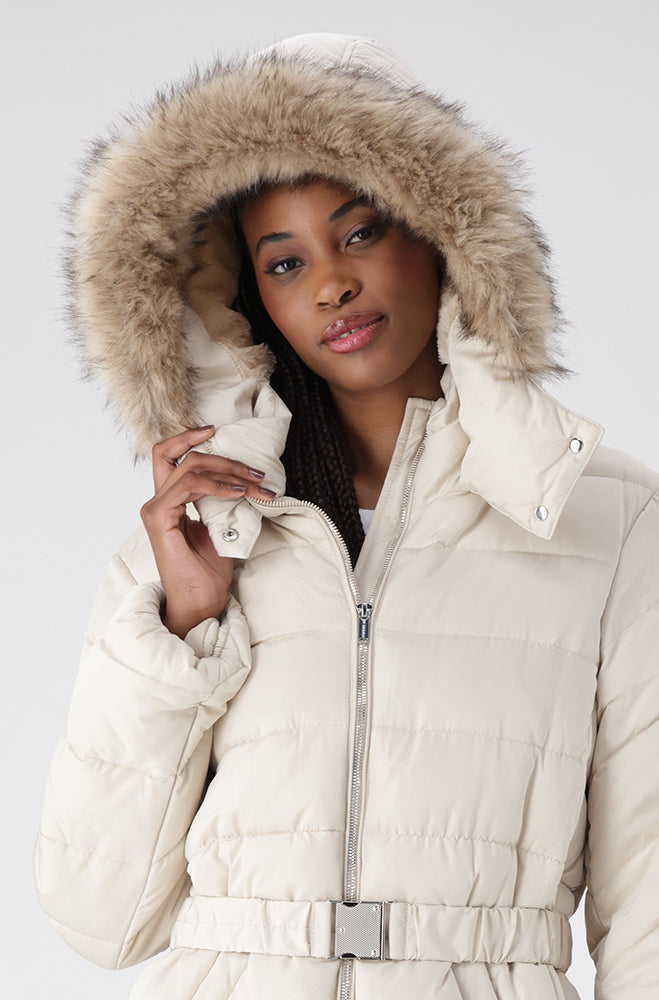 Gia Short Hooded Belted Puffer _ 155566 _ Cream