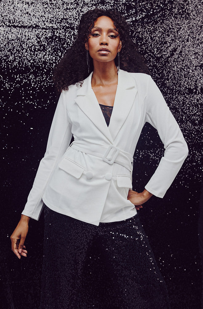 Aria Belted Blazer _ 155606 _ White