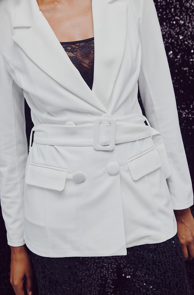 Aria Belted Blazer _ 155606 _ White