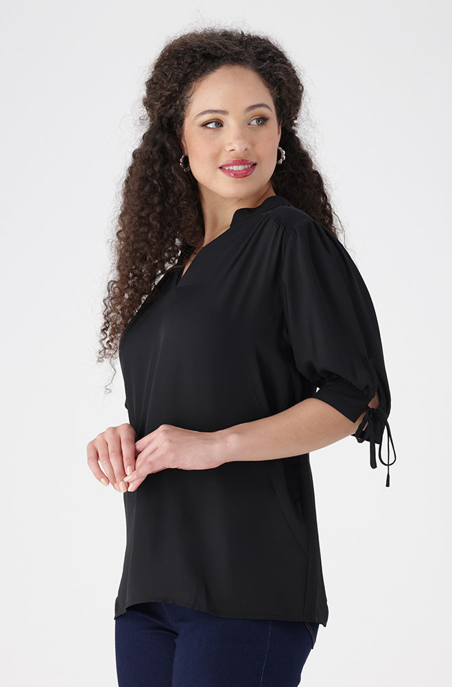 Klhoe Woven Puff Sleeve Top _ 155713 _ Black