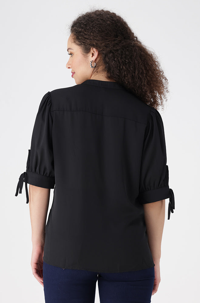 Klhoe Woven Puff Sleeve Top _ 155713 _ Black