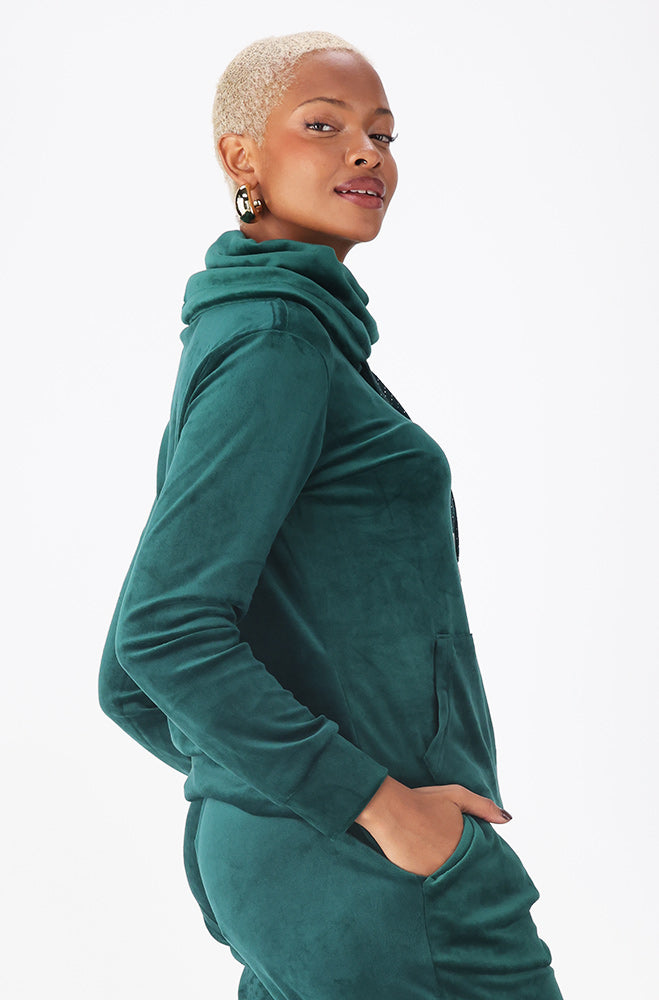 Britney Velour Cowl Neck Top _ 156160 _ Green