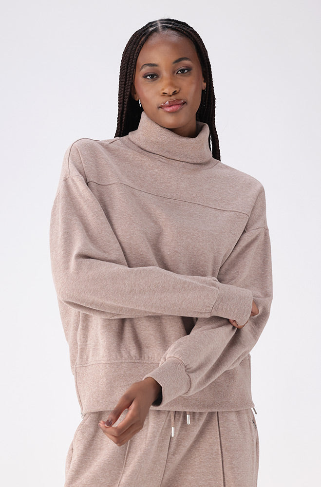 Amaya Poloneck Fleece Top _ 156279 _ Taupe