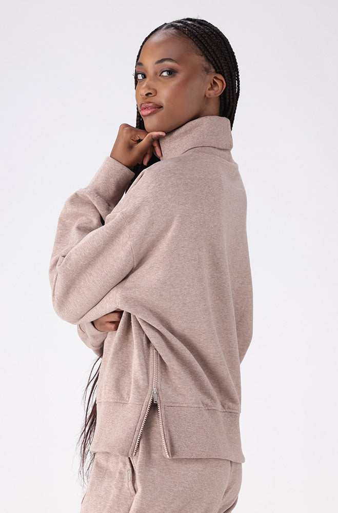 Amaya Poloneck Fleece Top _ 156279 _ Taupe