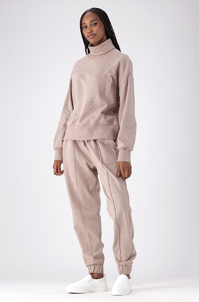 Amaya Poloneck Fleece Top _ 156279 _ Taupe