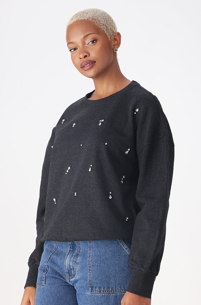 Mia Diamante Crewneck Top _ 156292 _ Charcoal Mel