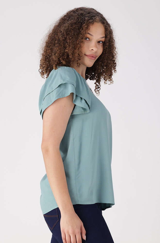 Nikki Flutter Sleeve Top _ 156333 _ Blue