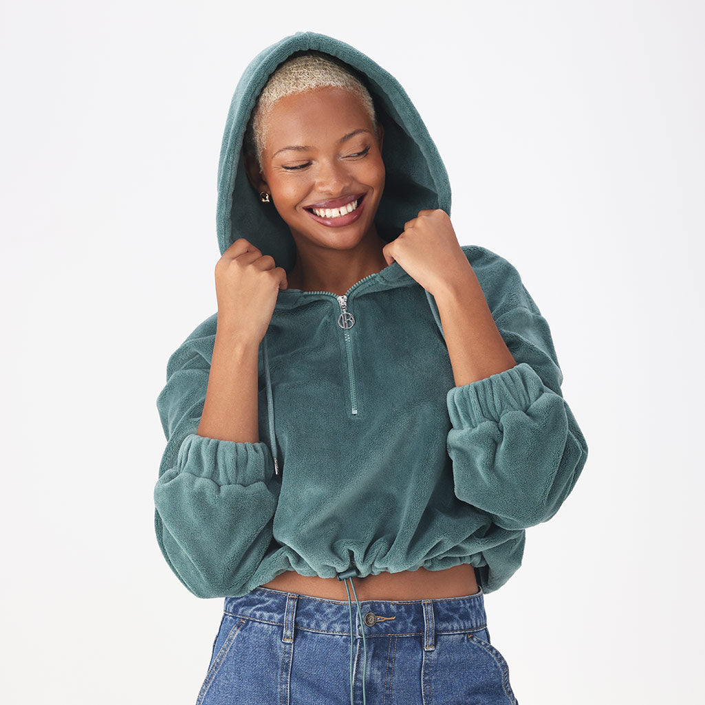 Dunns Clothing | Emma Fluffy Quarter Zip Top _ 156447 _ Sage