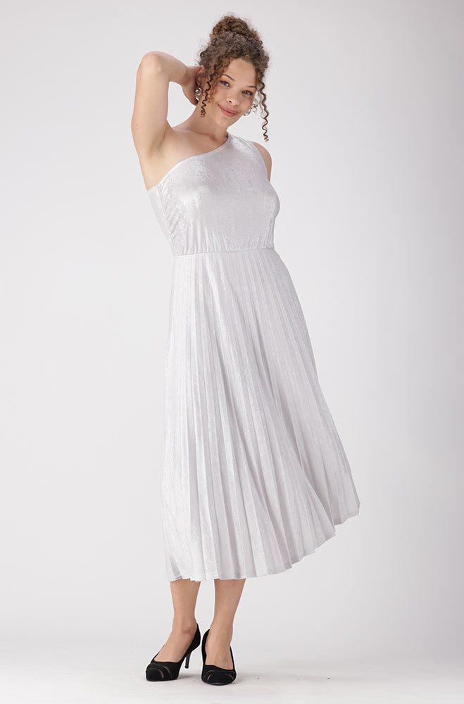 Sia Shimmer Pleat Dress _ 156501 _ Cream
