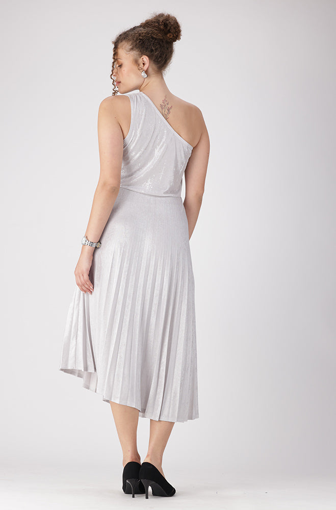 Sia Shimmer Pleat Dress _ 156501 _ Cream