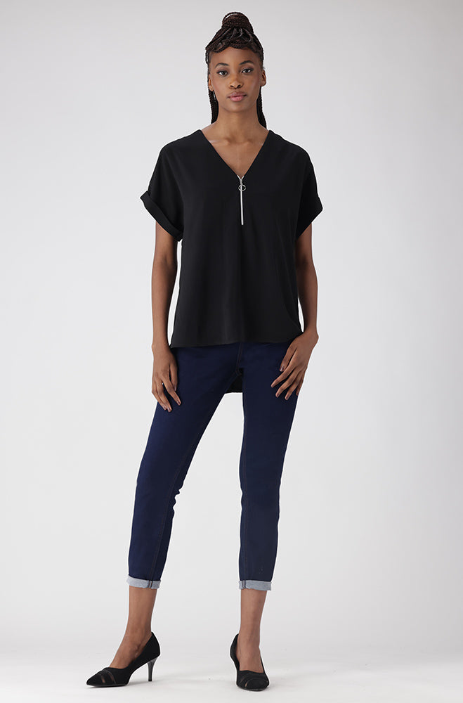 Emily Front Zip Top _ 156523 _ Black