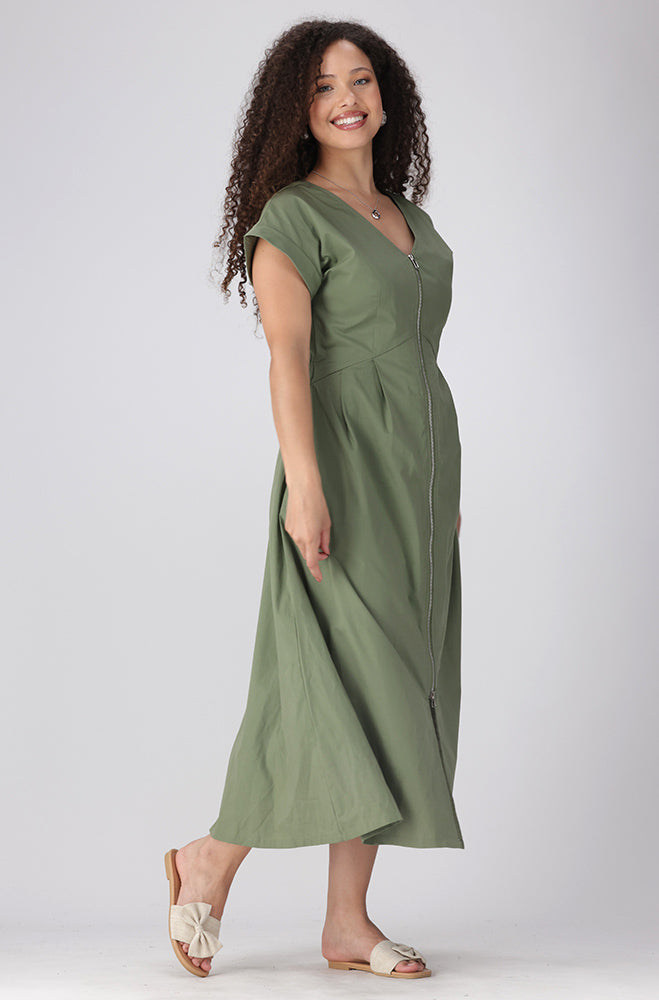 Prea V Neck Front Zip Fit And Flare Dress _ 156824 _ Green