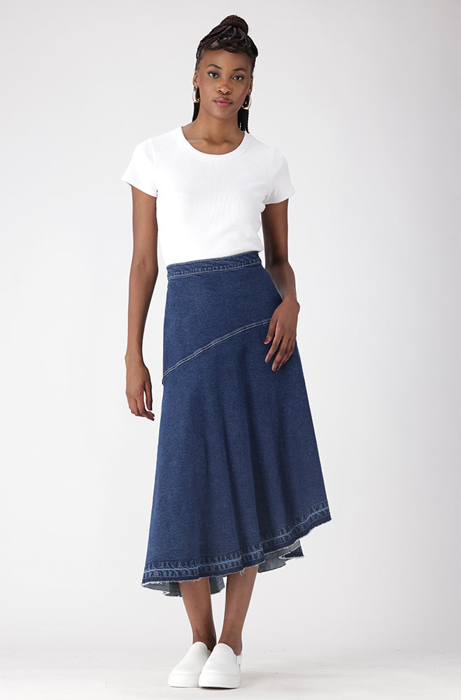 Rebel Asymetrical Denim Skirt _ 156938 _ Dark Wash