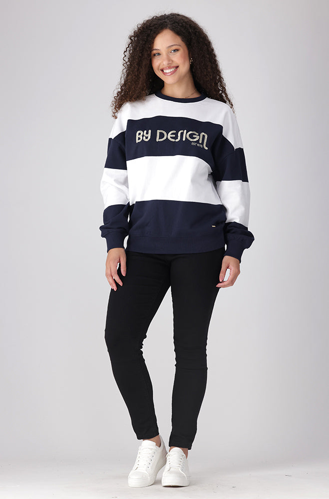 Zandi Stripe Crewneck Top _ 157421 _ Navy