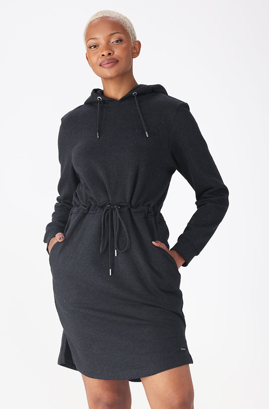 LIZ HOODIE FLEECE DRESS _ 157717 _ Charcoal Mel