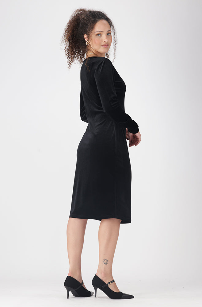 ARIA V NECK VELOUR BODYCON DRESS  _ 157731 _ Black